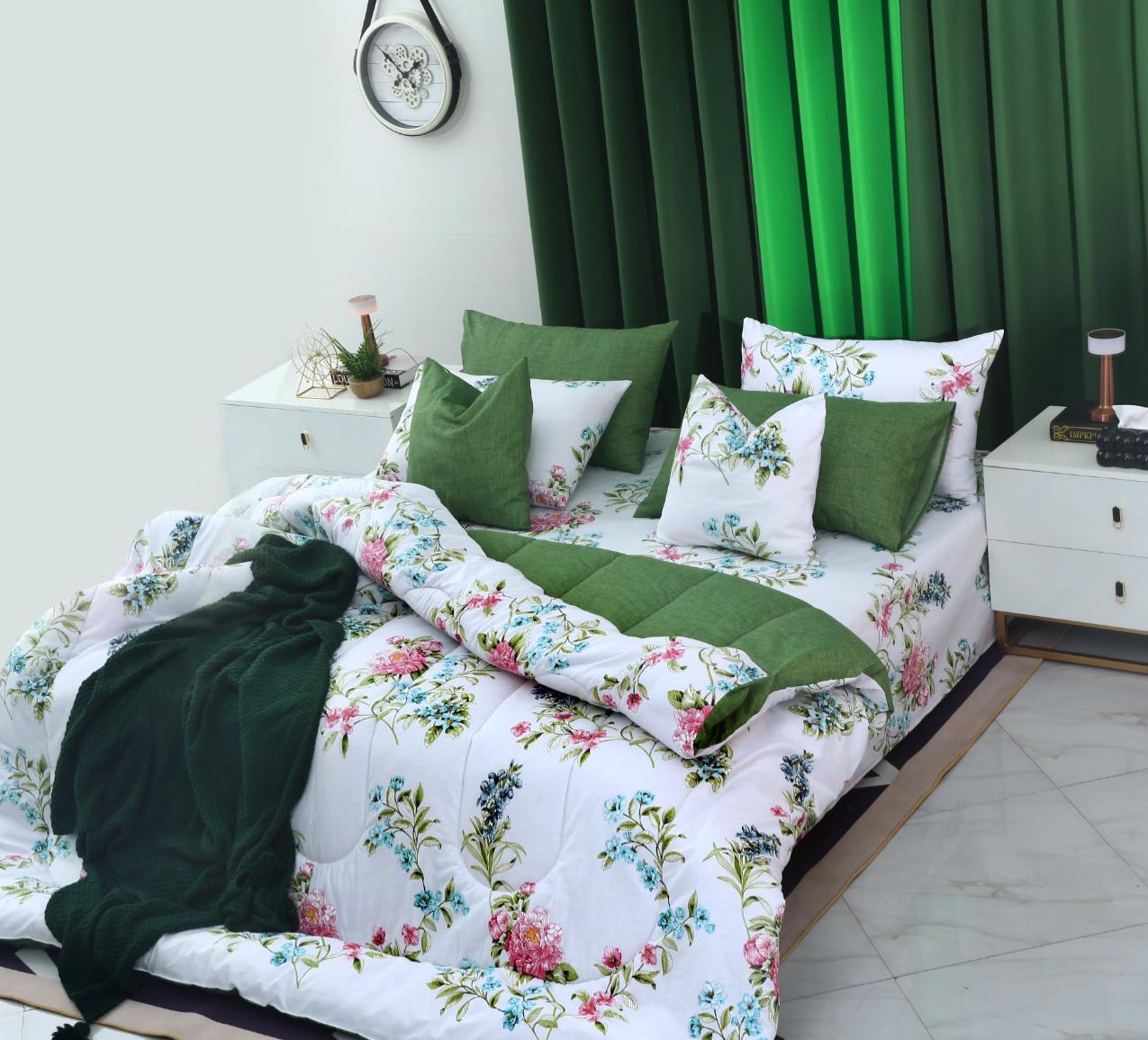 8 PCs Winter Comforter Set-Green Lotus Comforters Apricot