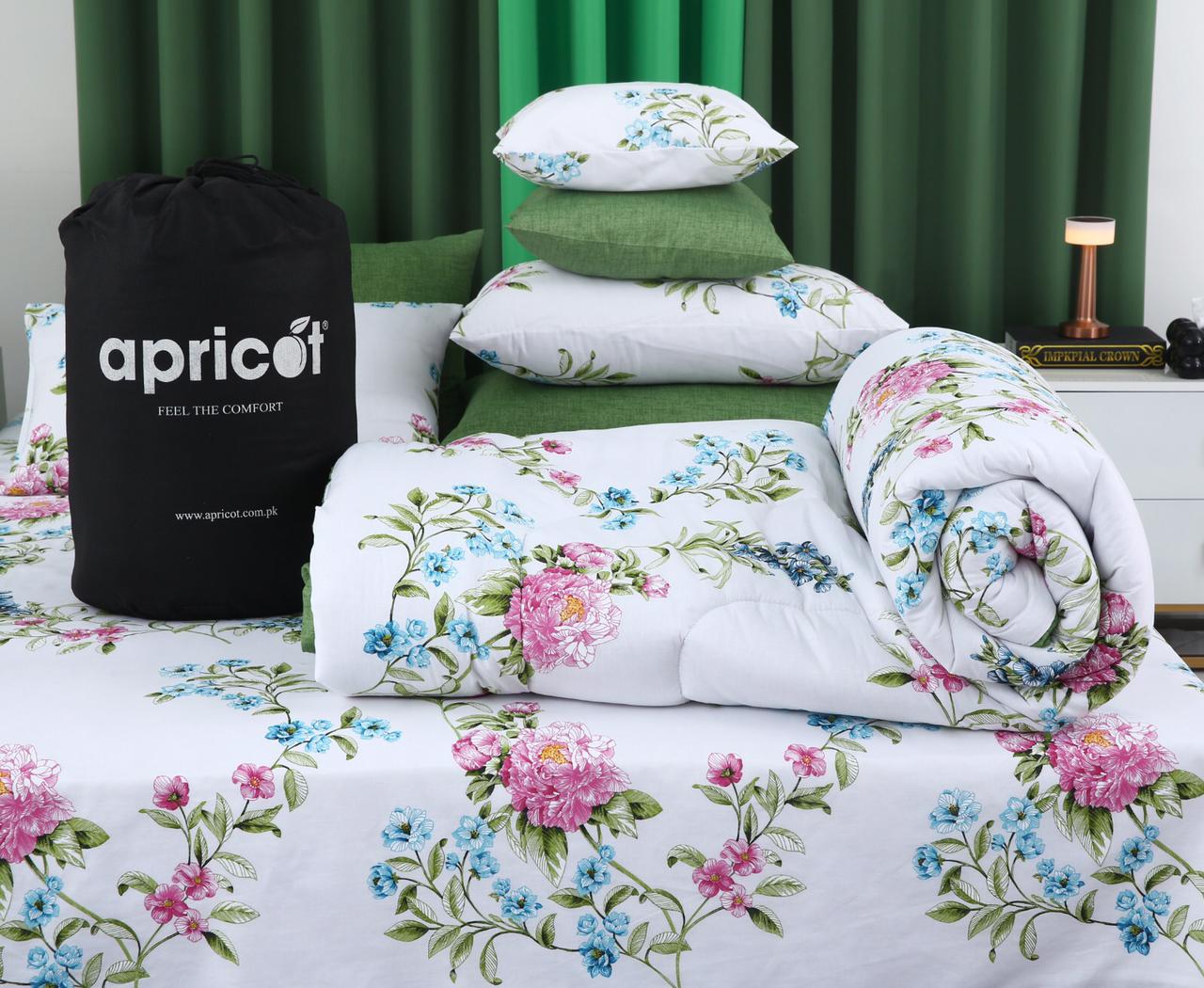 8 PCs Winter Comforter Set-Green Lotus Comforters Apricot