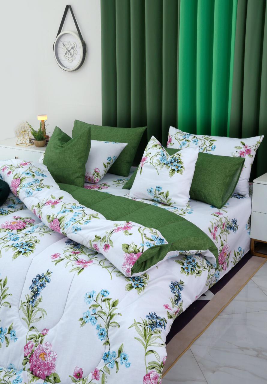 8 PCs Winter Comforter Set-Green Lotus Comforters Apricot