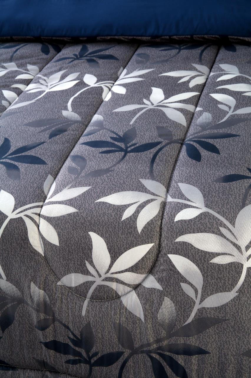 8 PCs Winter Comforter Set-Grey Leaf Comforters Apricot