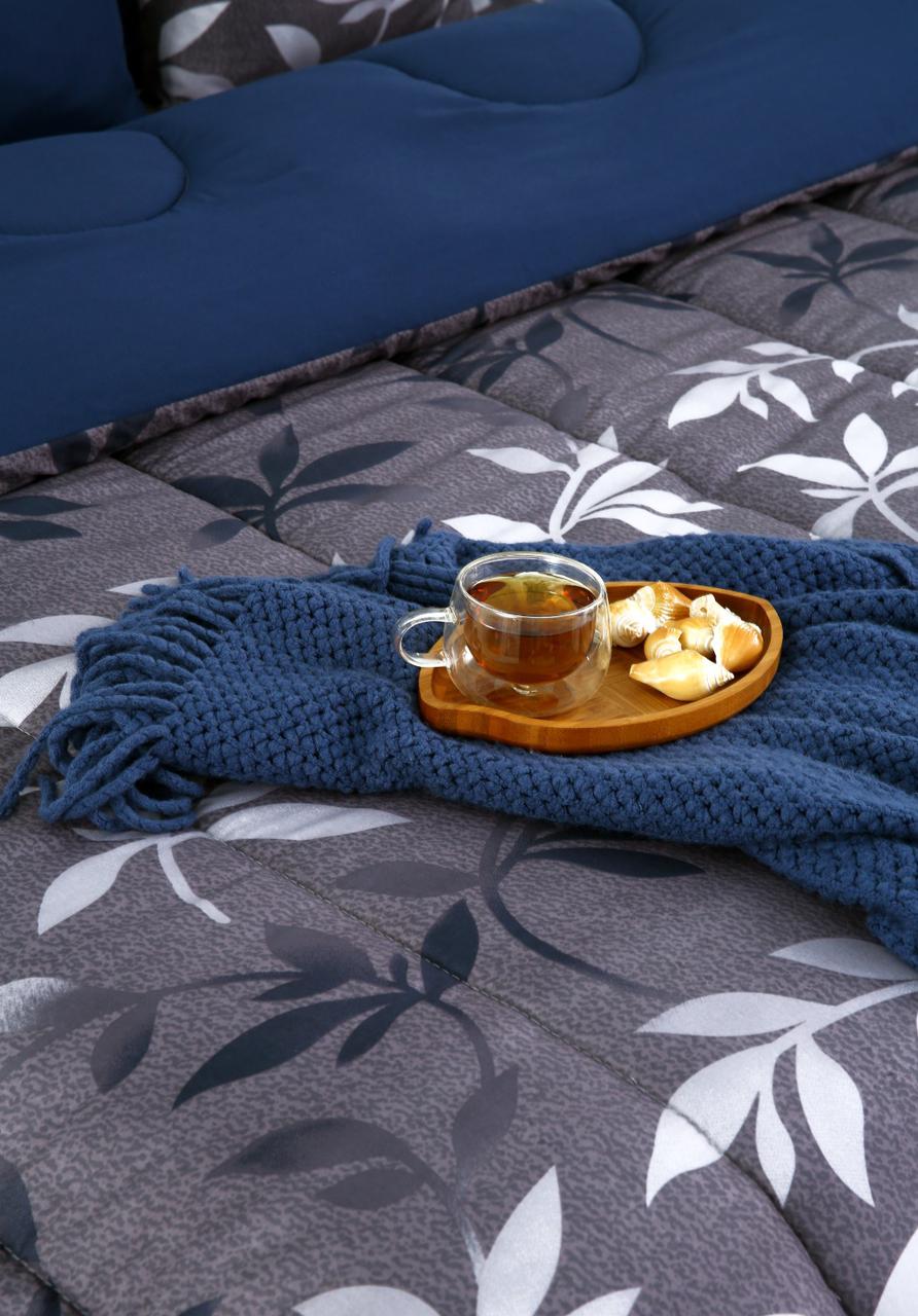 8 PCs Winter Comforter Set-Grey Leaf Comforters Apricot
