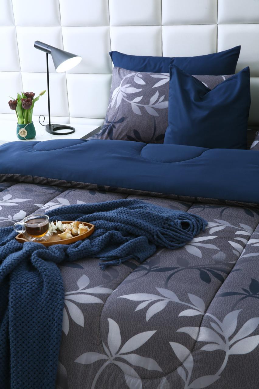 8 PCs Winter Comforter Set-Grey Leaf Comforters Apricot