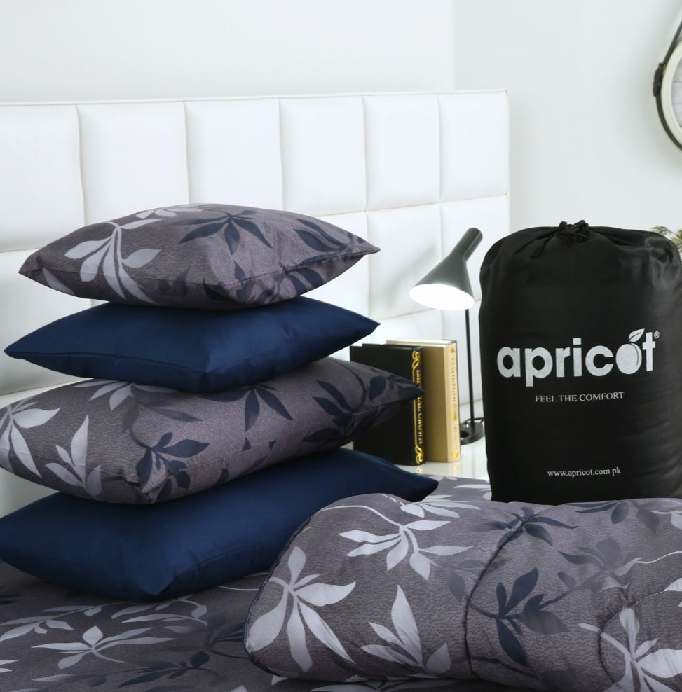 8 PCs Winter Comforter Set-Grey Leaf Comforters Apricot