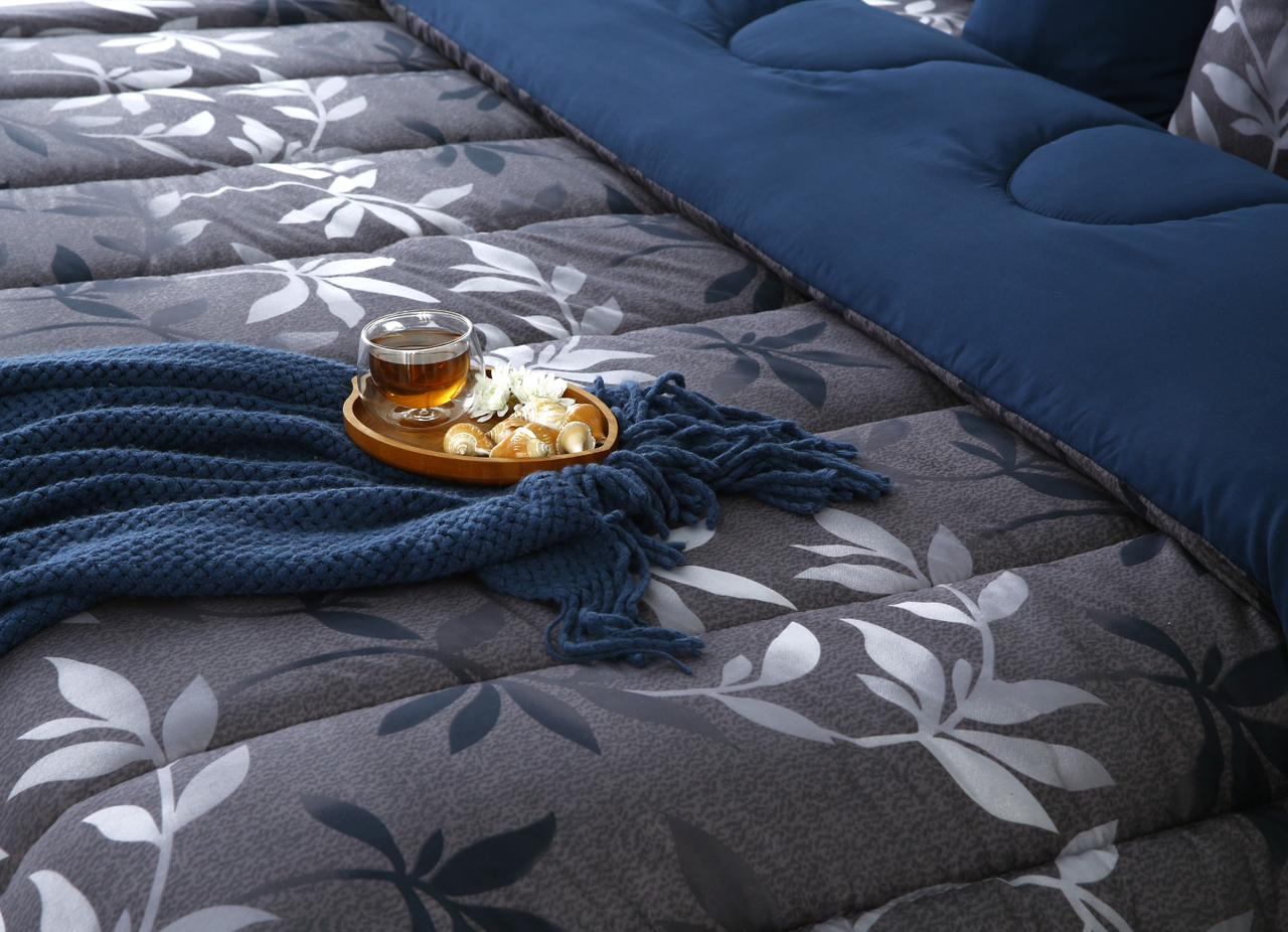 8 PCs Winter Comforter Set-Grey Leaf Comforters Apricot