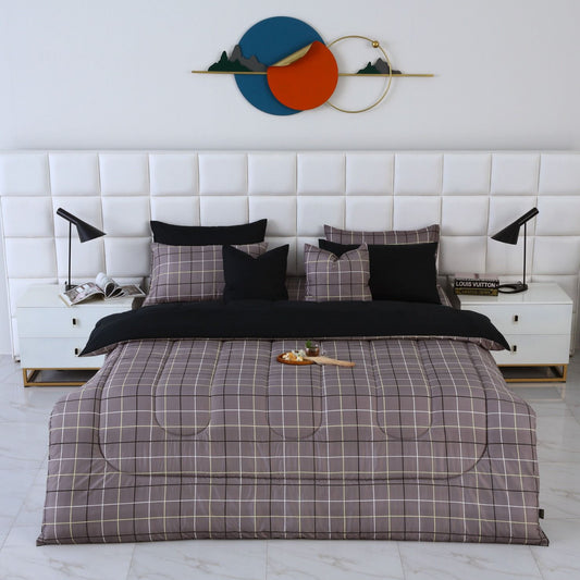 8 PCs Winter Comforter Set-Grey Check