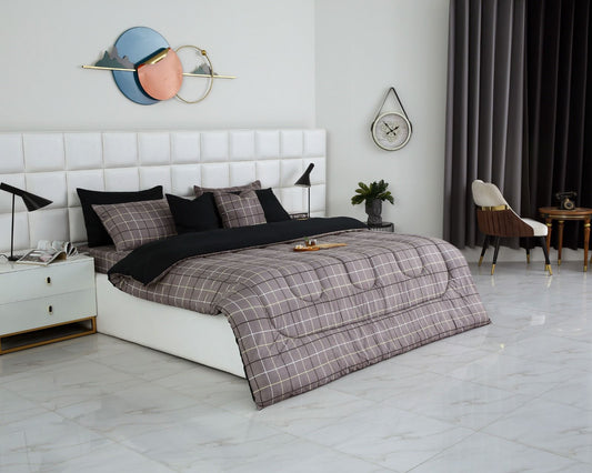 8 PCs Winter Comforter Set-Grey Check