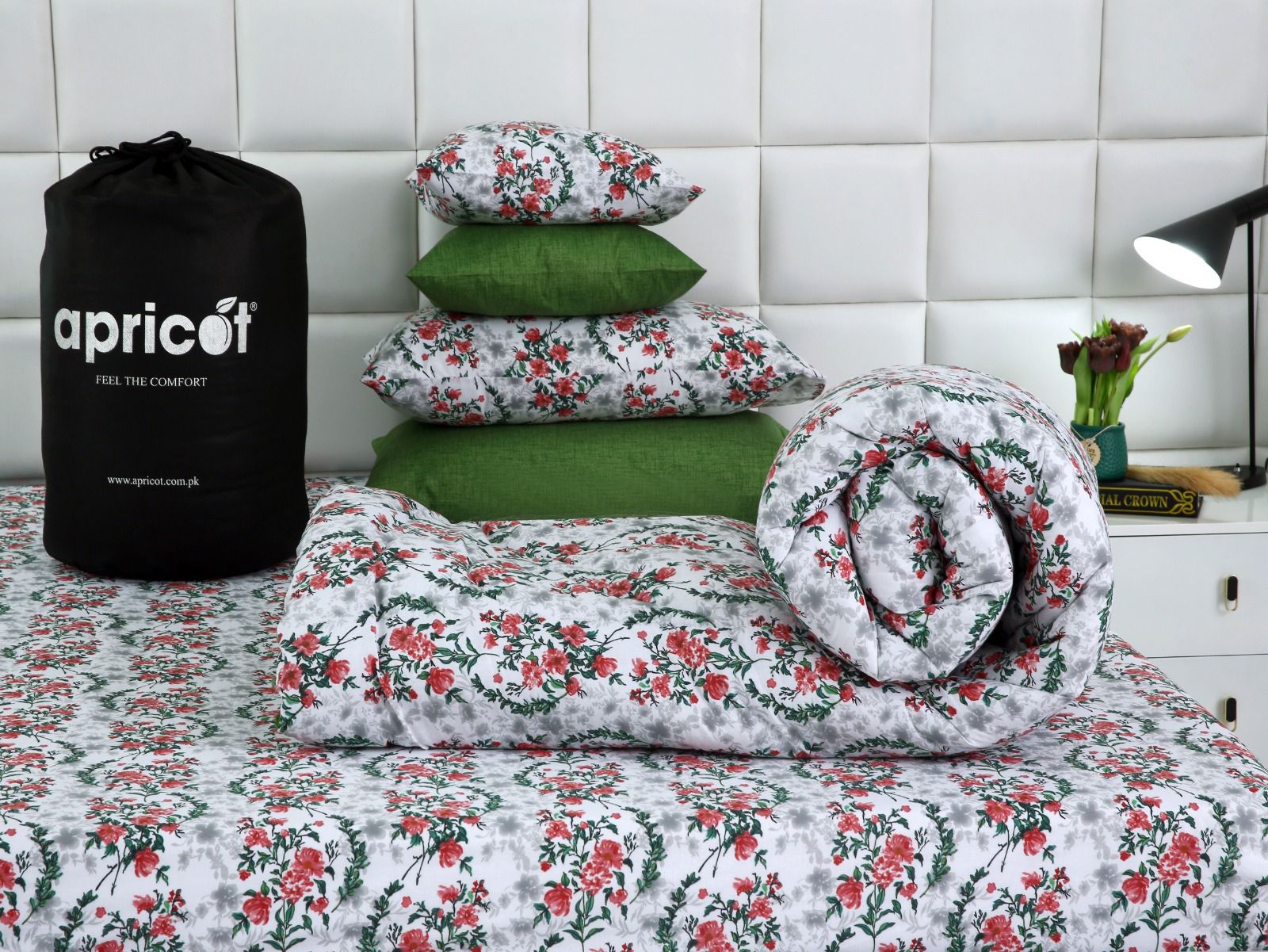 8 PCs Winter Comforter Set-Emerald Blooms Comforters Apricot