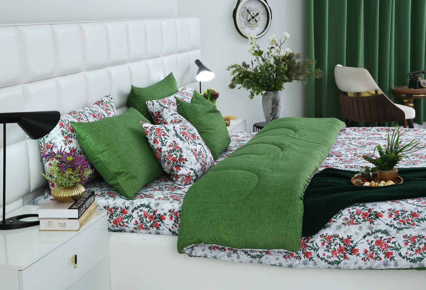 8 PCs Winter Comforter Set-Emerald Blooms Comforters Apricot