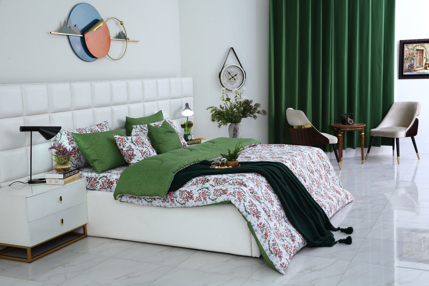 8 PCs Winter Comforter Set-Emerald Blooms Comforters Apricot