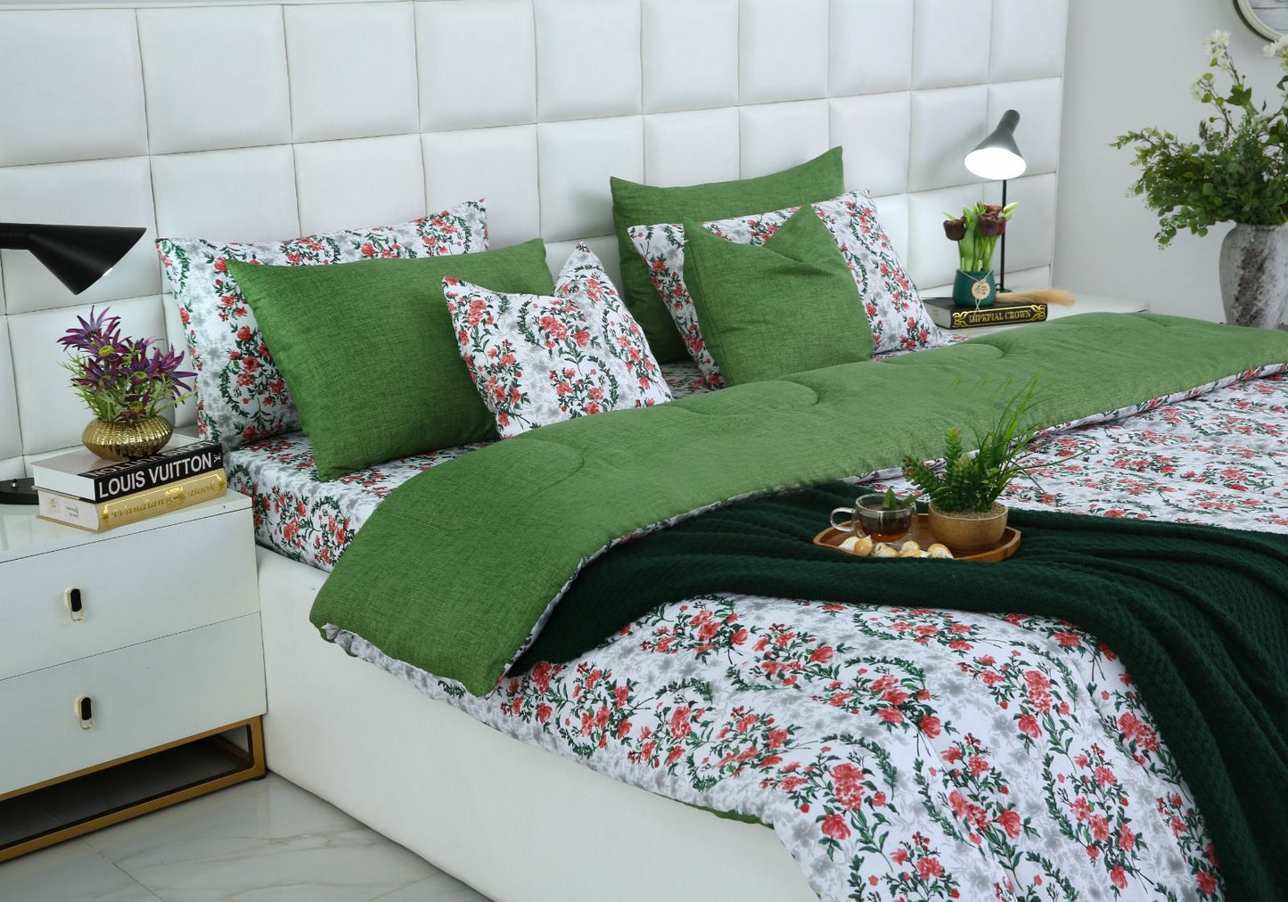 8 PCs Winter Comforter Set-Emerald Blooms Comforters Apricot