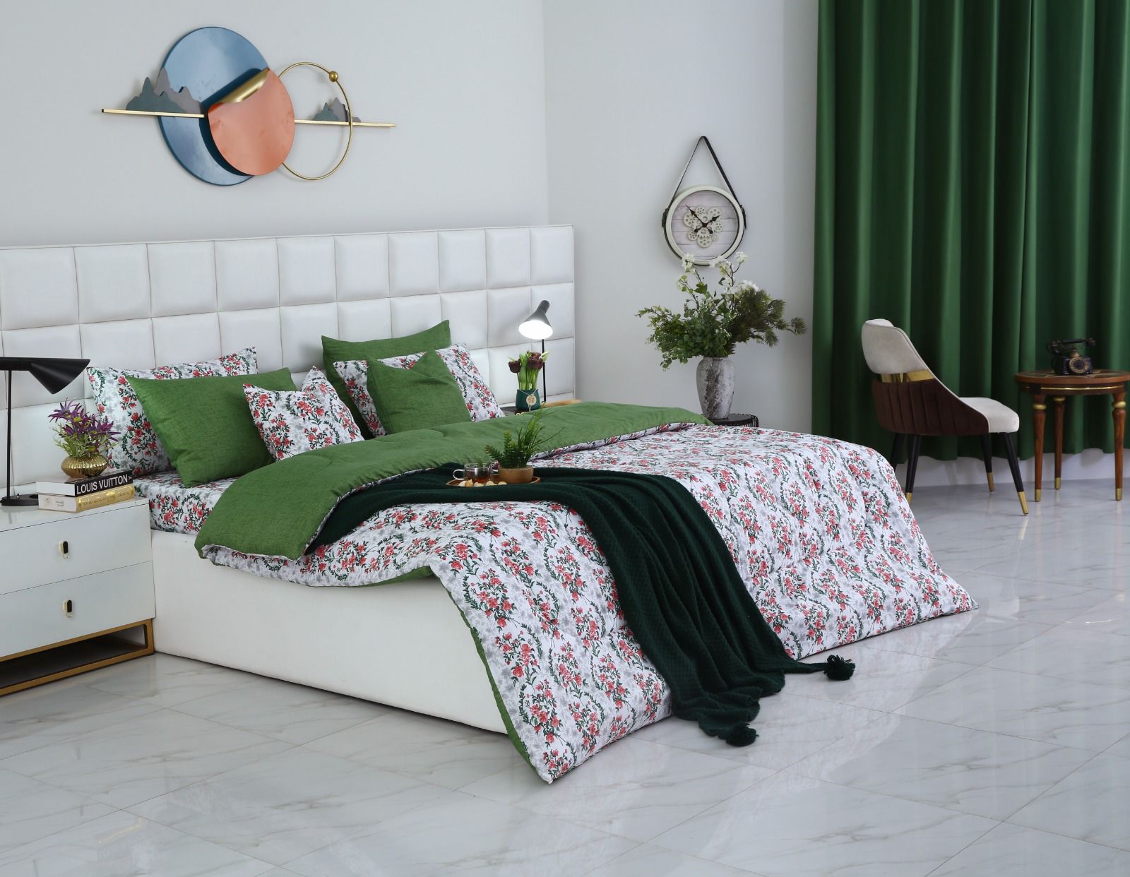 8 PCs Winter Comforter Set-Emerald Blooms Comforters Apricot