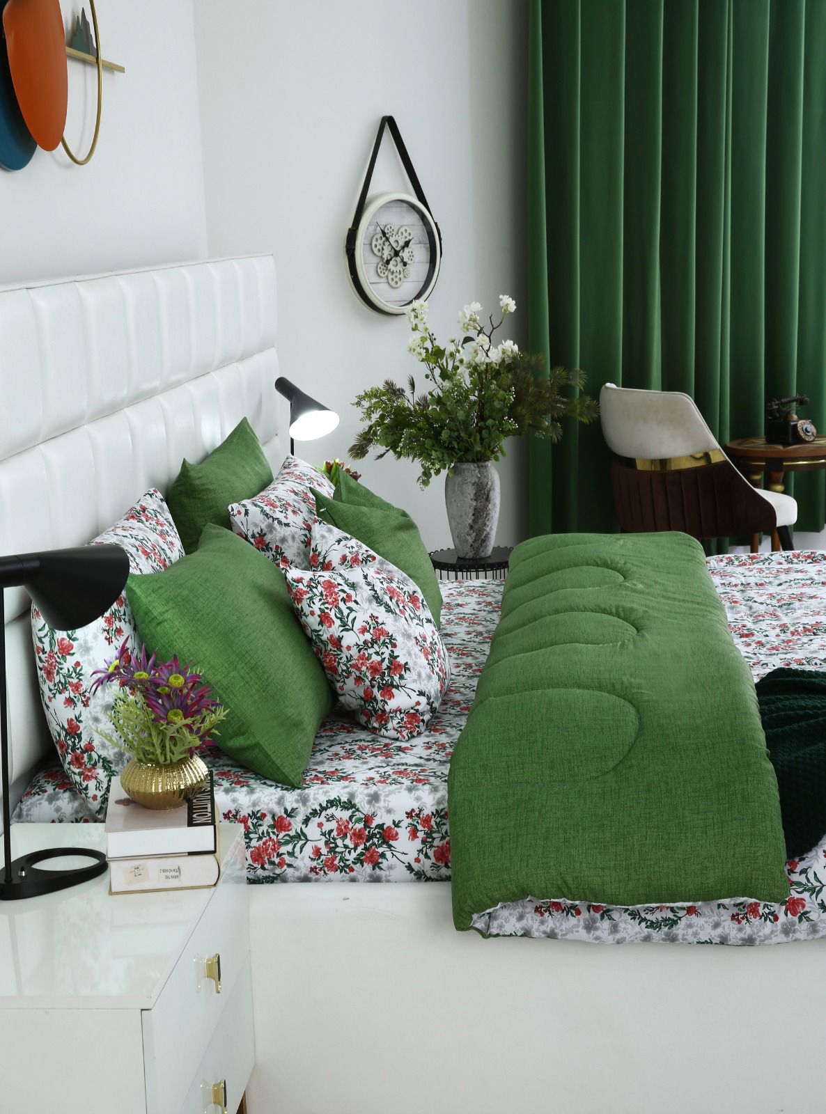 8 PCs Winter Comforter Set-Emerald Blooms Comforters Apricot