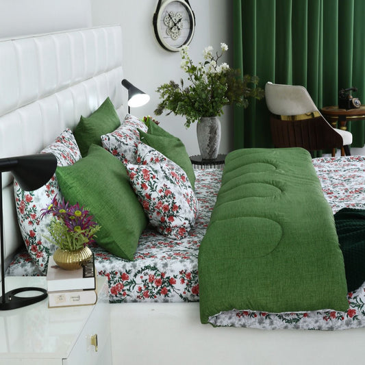 5 PCs Single Comforter Set-Emerald Blooms Comforters Apricot