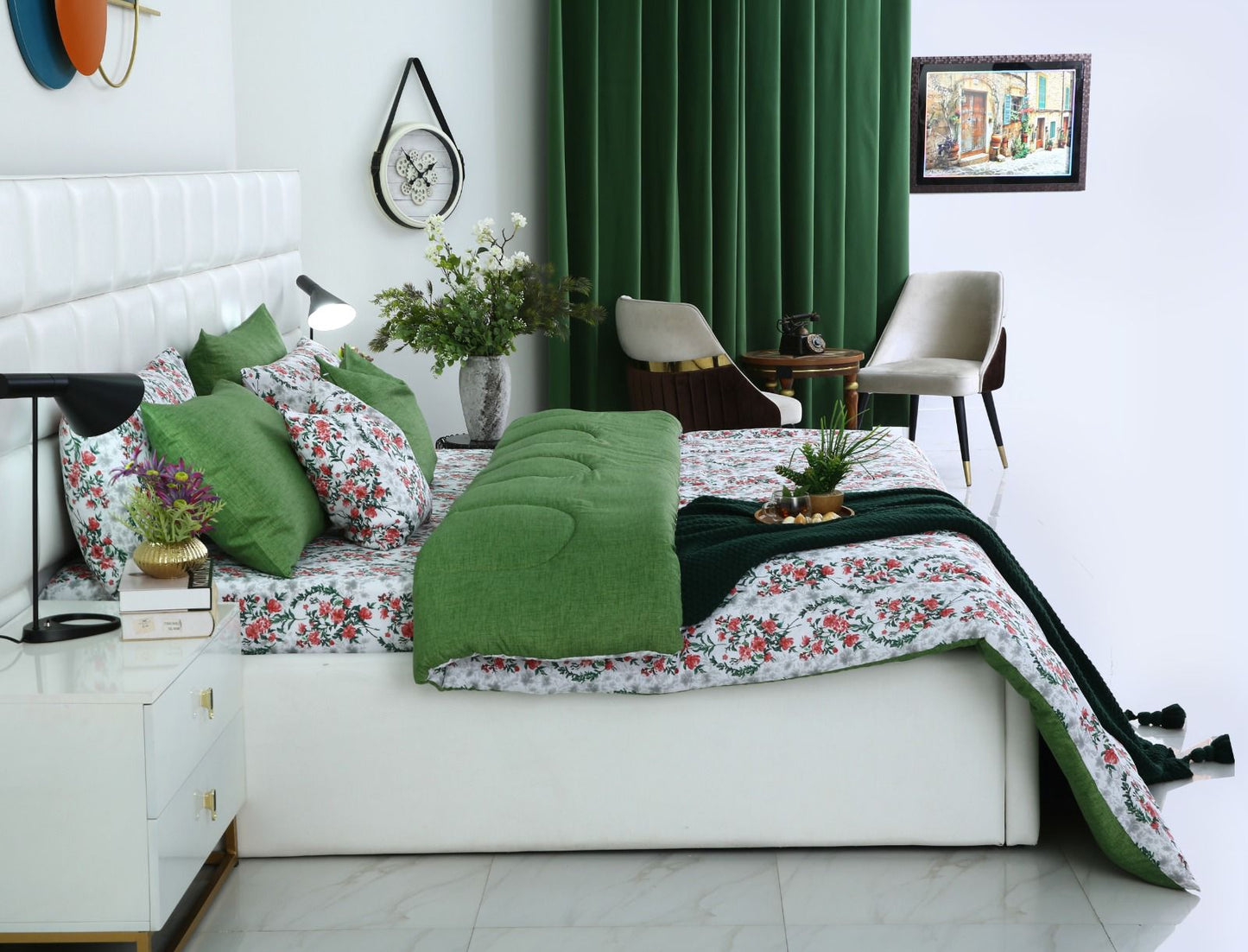 8 PCs Winter Comforter Set-Emerald Blooms Comforters Apricot