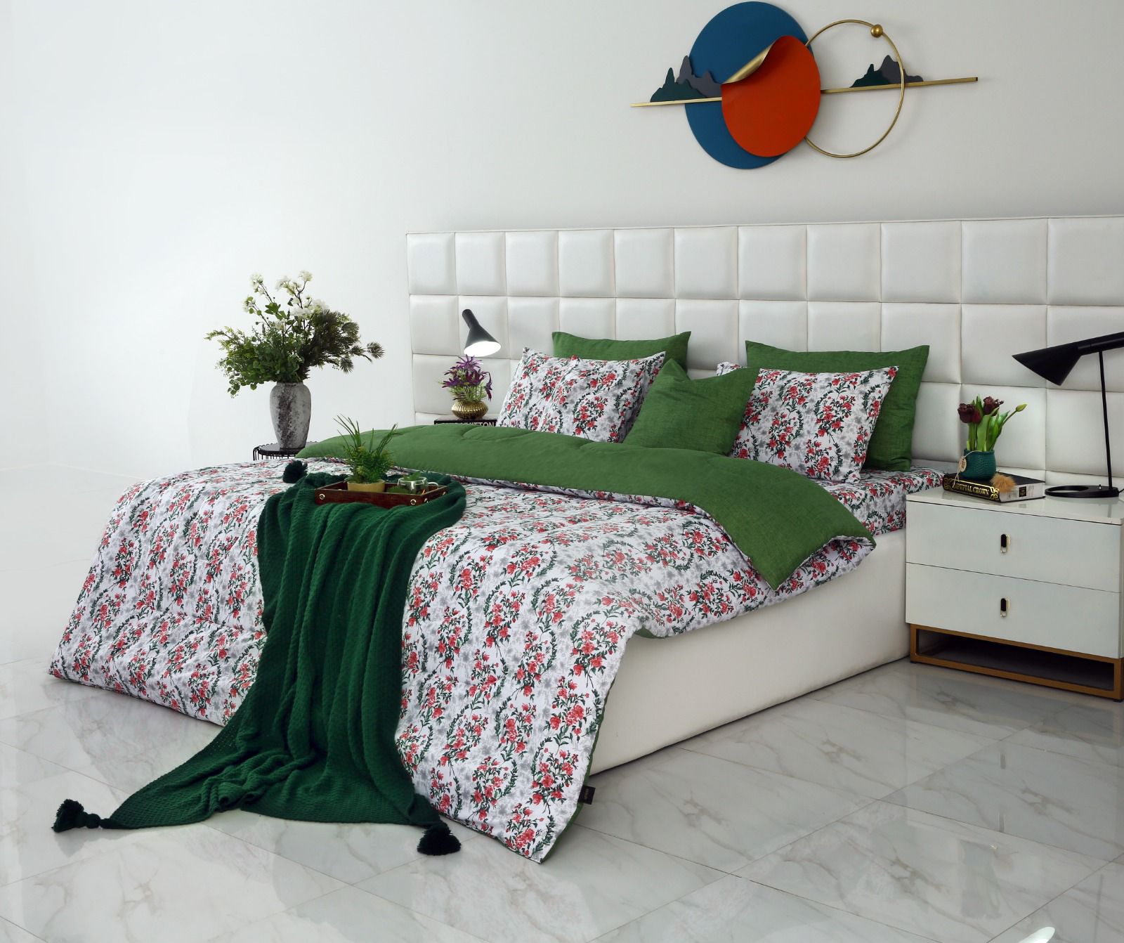 8 PCs Winter Comforter Set-Emerald Blooms Comforters Apricot