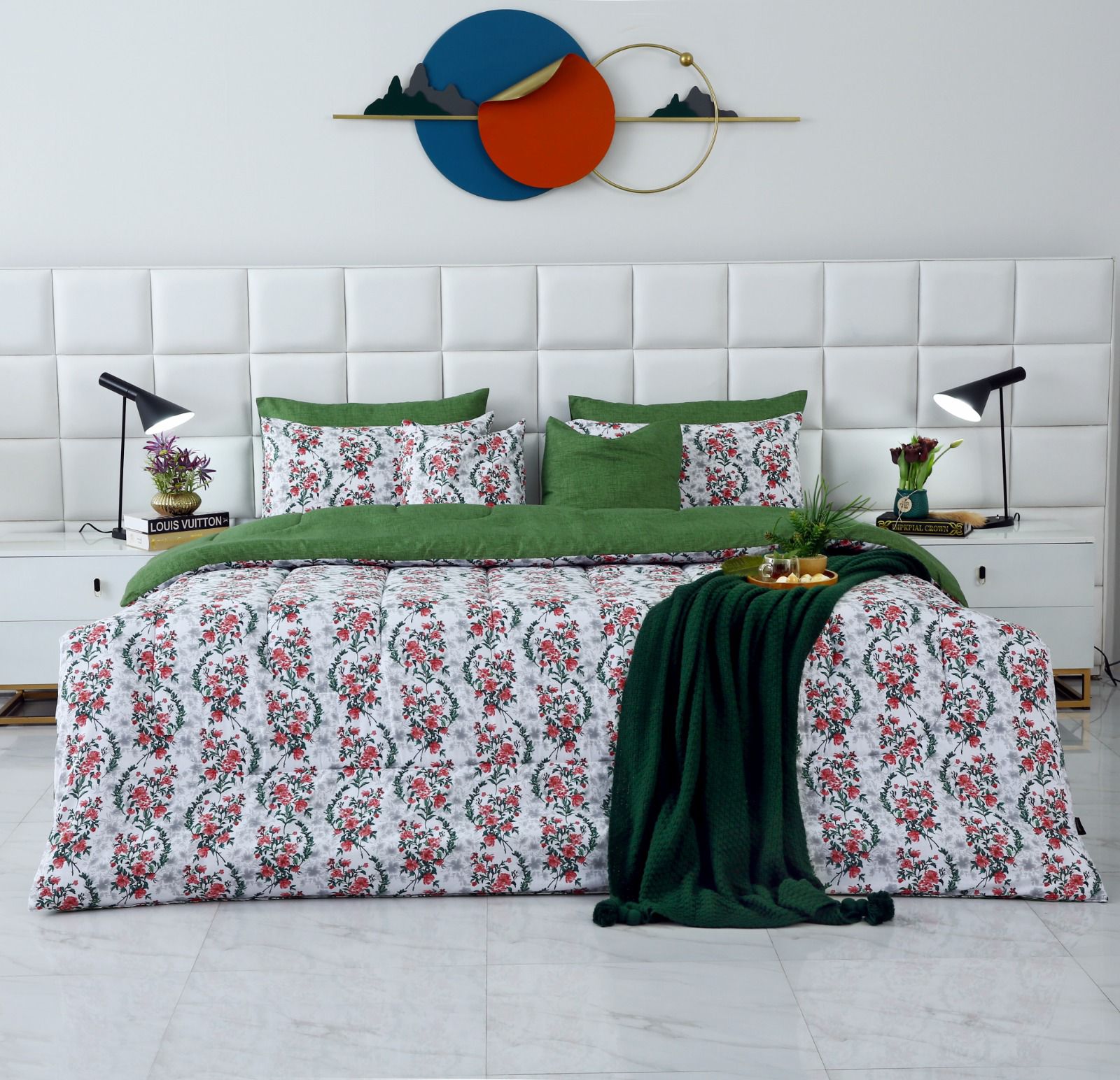 8 PCs Winter Comforter Set-Emerald Blooms Comforters Apricot