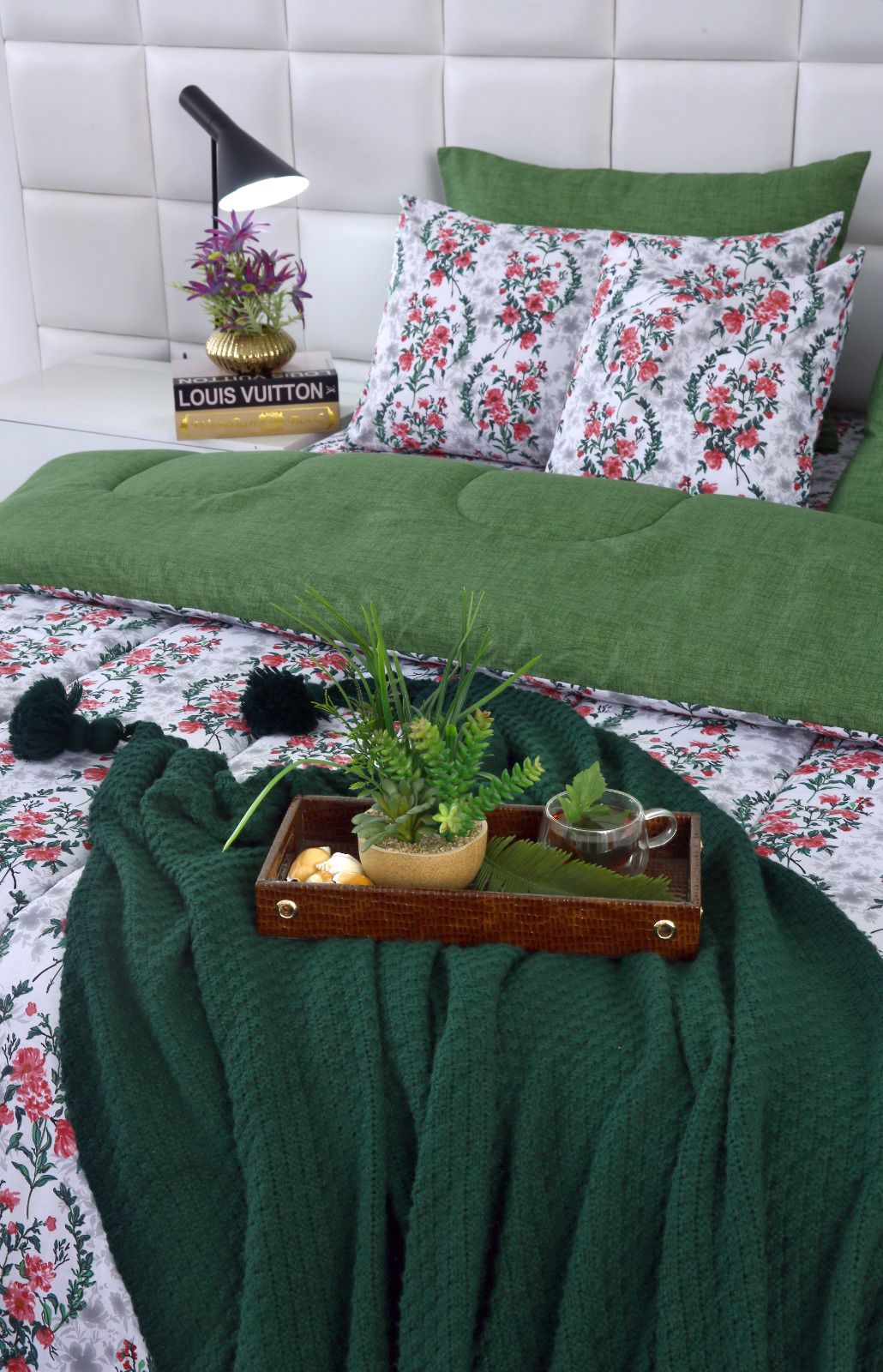8 PCs Winter Comforter Set-Emerald Blooms Comforters Apricot