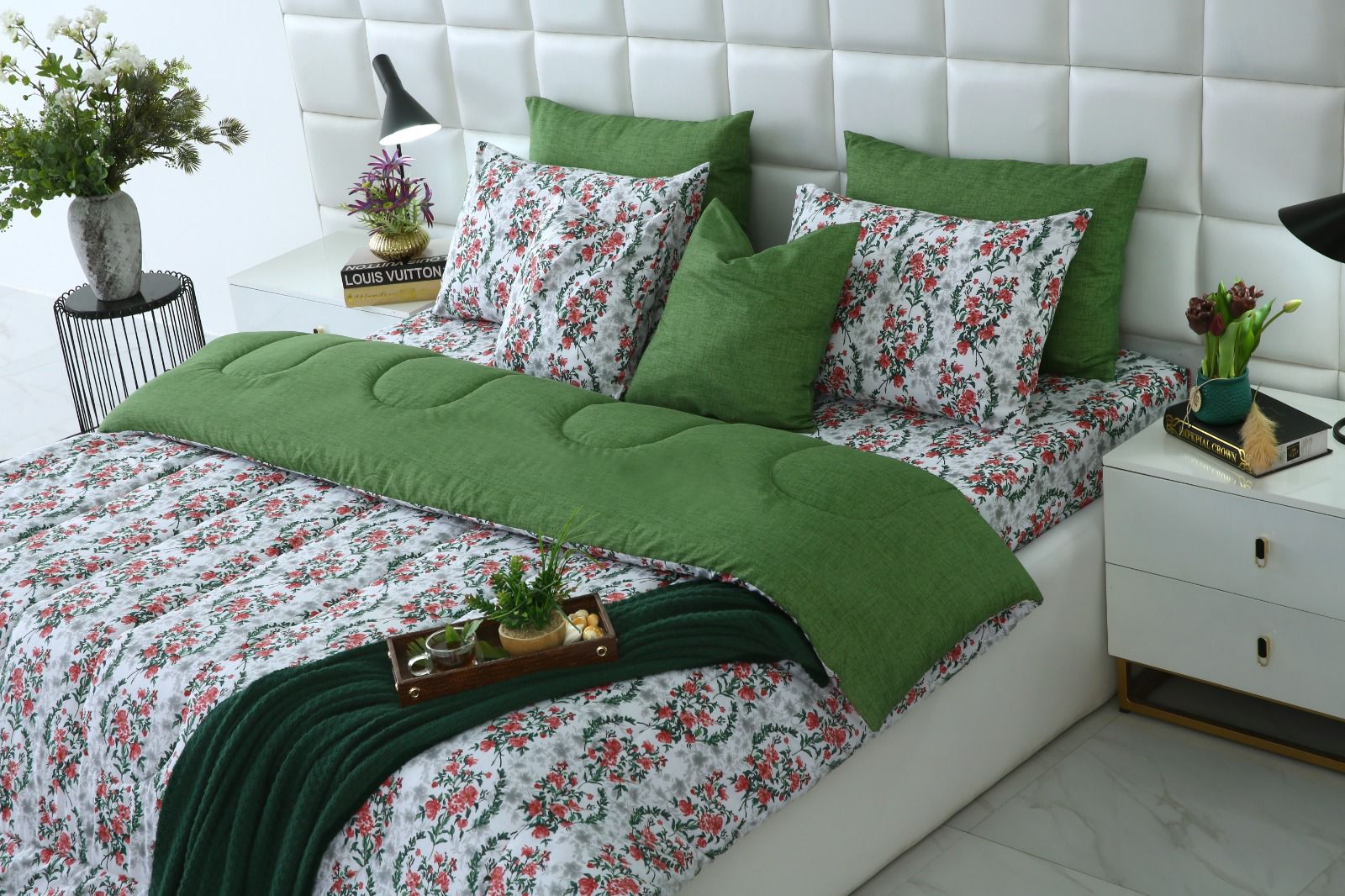 8 PCs Winter Comforter Set-Emerald Blooms Comforters Apricot