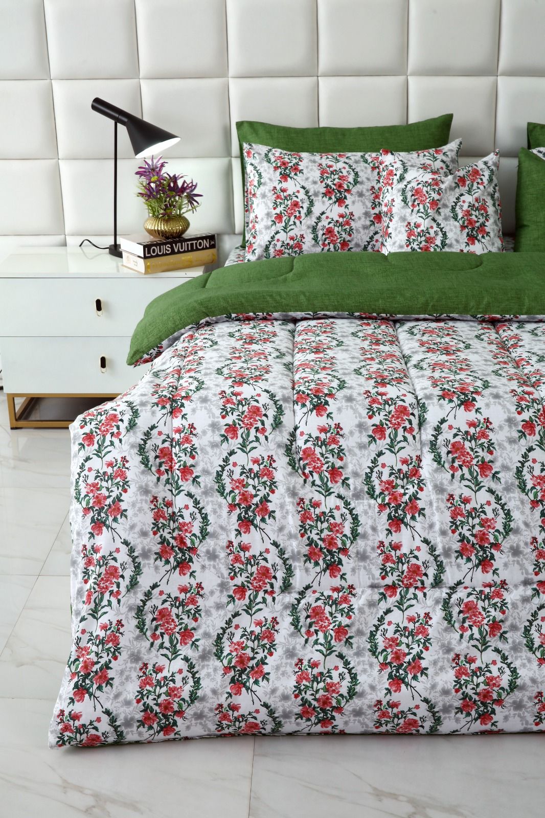 8 PCs Winter Comforter Set-Emerald Blooms Comforters Apricot