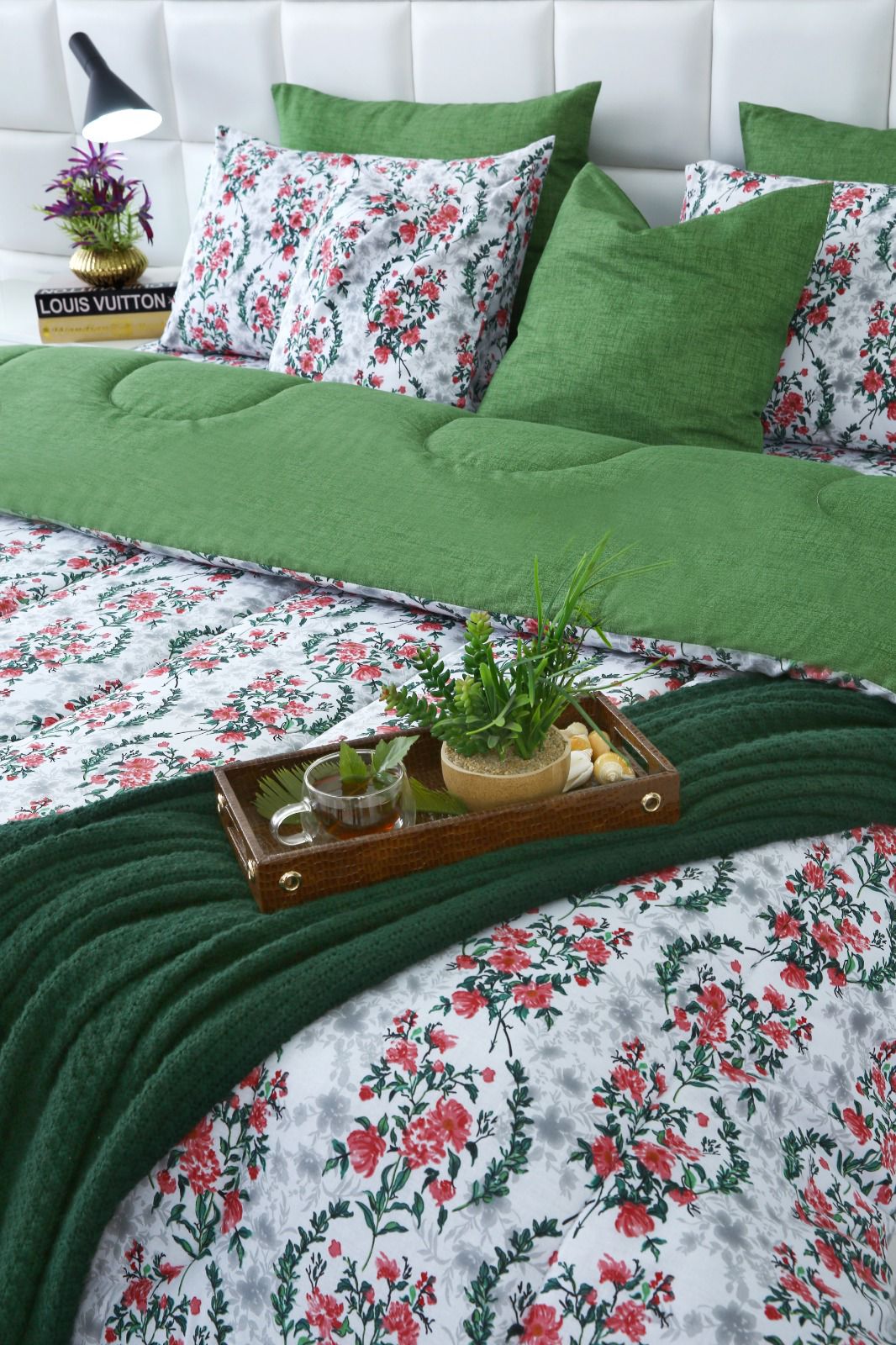 8 PCs Winter Comforter Set-Emerald Blooms Comforters Apricot