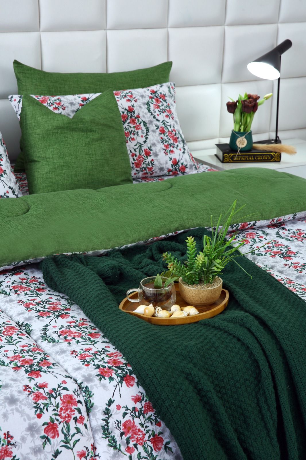 8 PCs Winter Comforter Set-Emerald Blooms Comforters Apricot