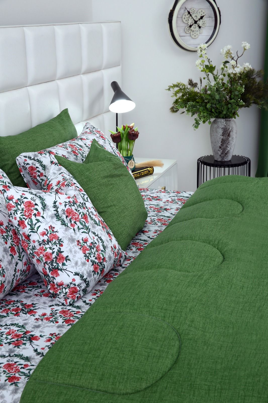 8 PCs Winter Comforter Set-Emerald Blooms Comforters Apricot