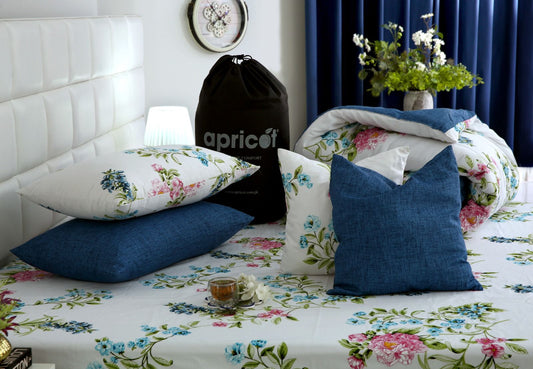 5 PCs Single Razai Set-Blue Lotus Comforters Apricot