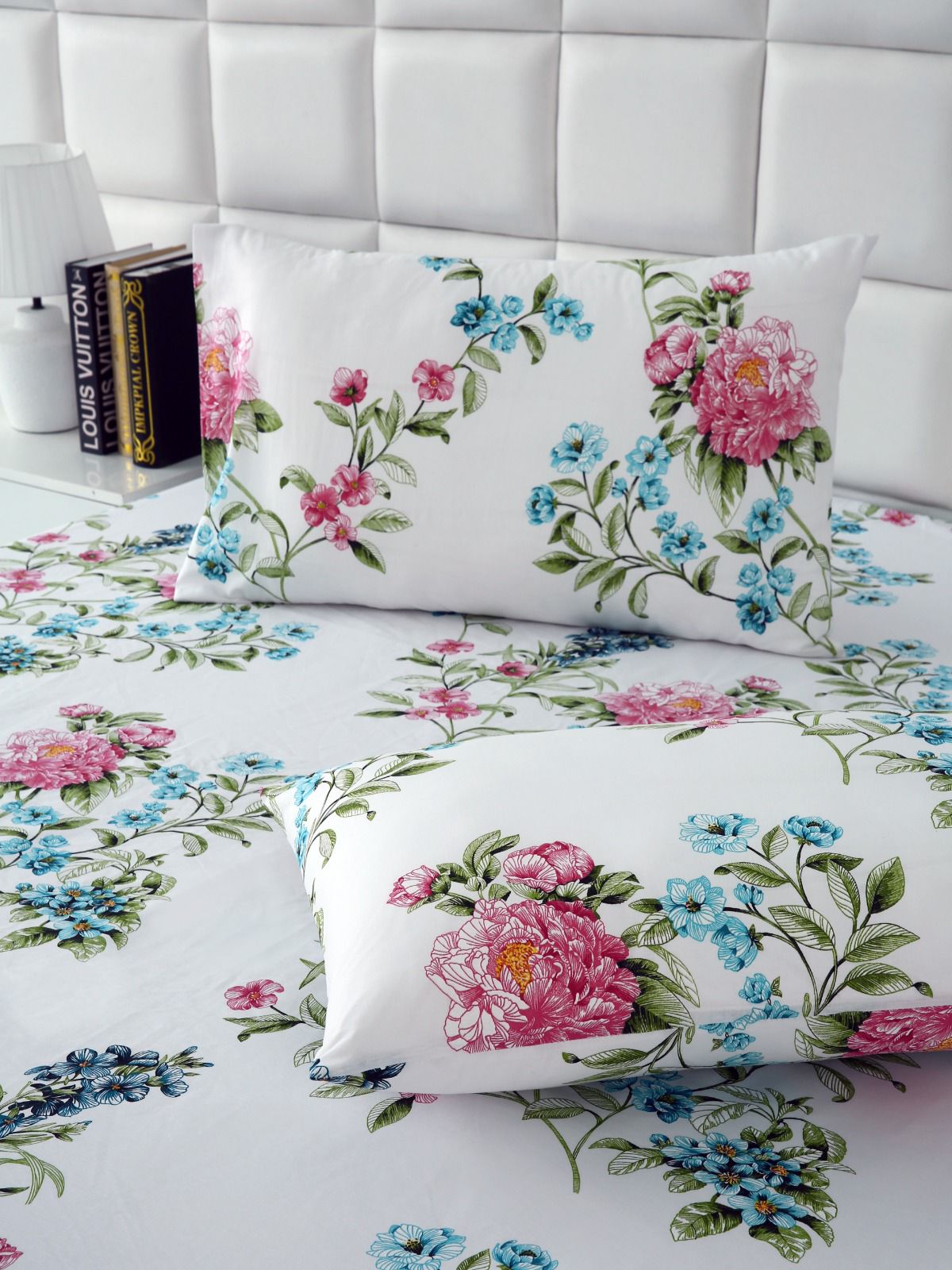 3 PCs Double Bed Sheet-Blue Lotus