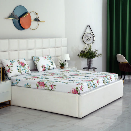 3 PCs Double Bed Sheet-Blue Lotus