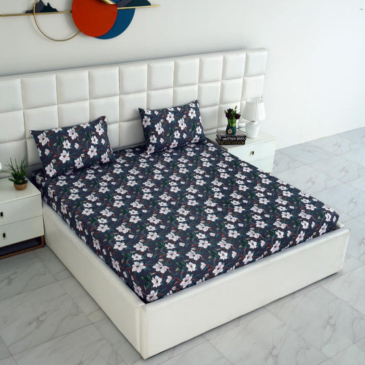 Fitted Bed Sheet-Snowy Petals Fitted Sheets Apricot