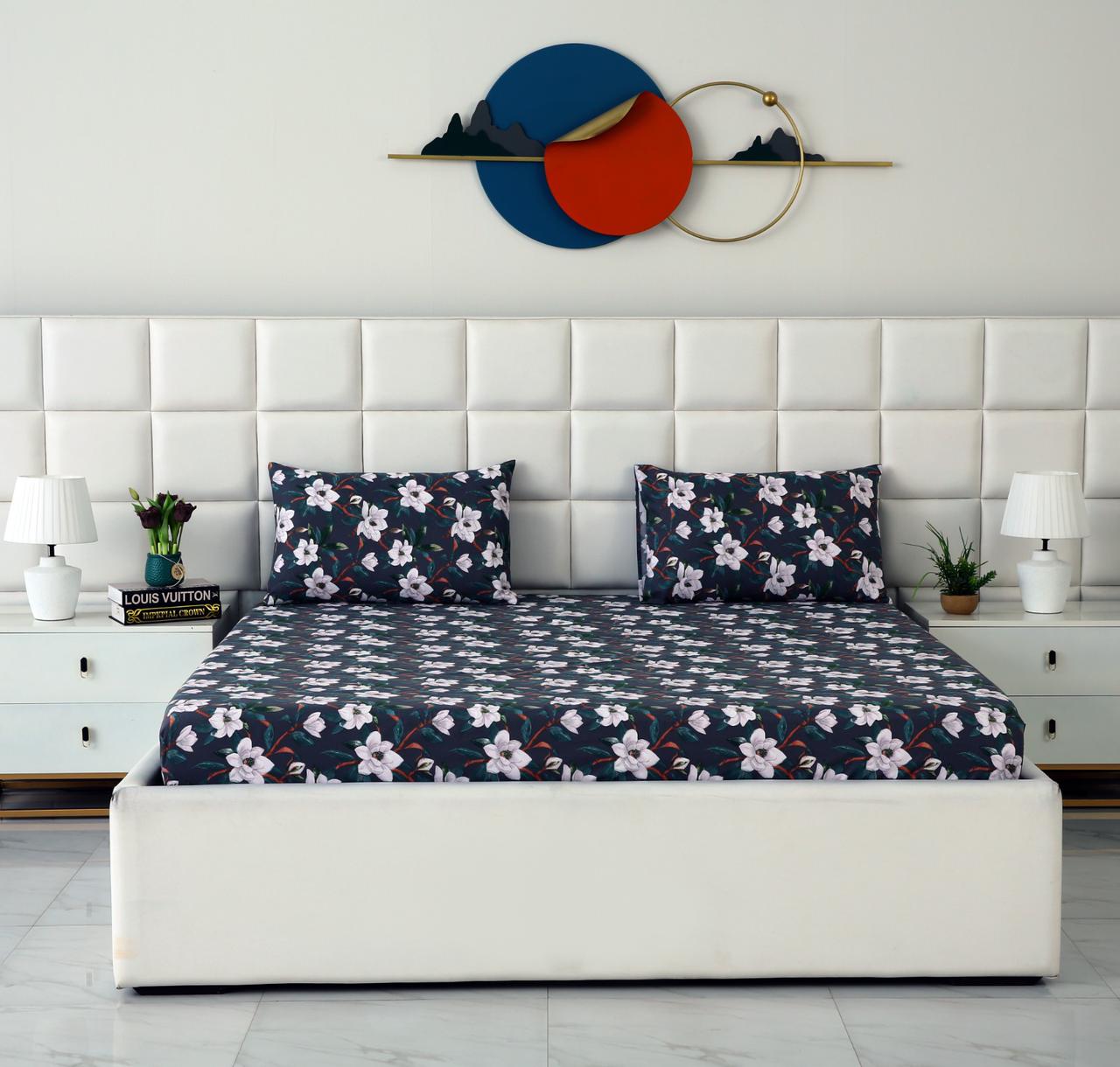 Fitted Bed Sheet-Snowy Petals Fitted Sheets Apricot