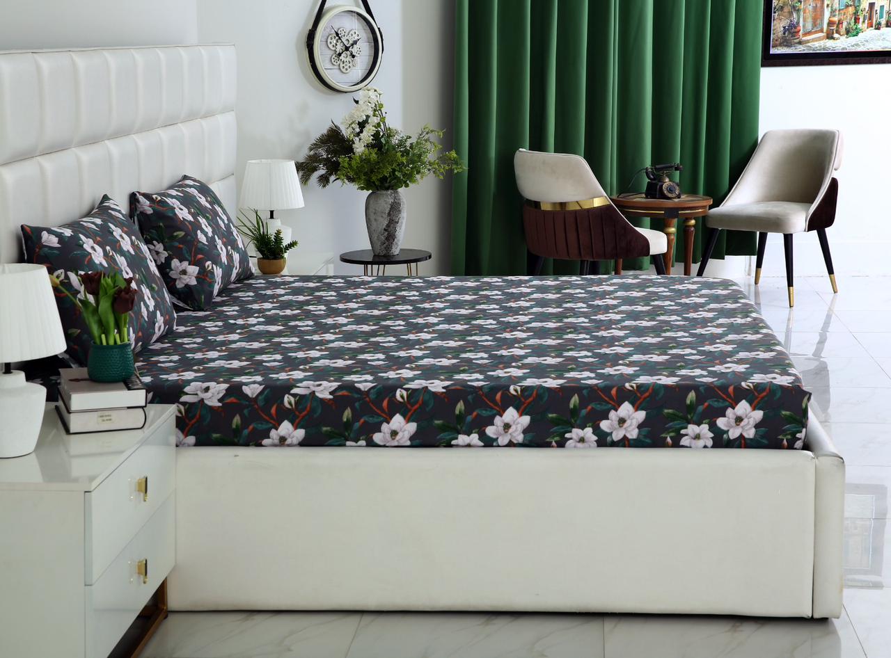 Fitted Bed Sheet-Snowy Petals Fitted Sheets Apricot