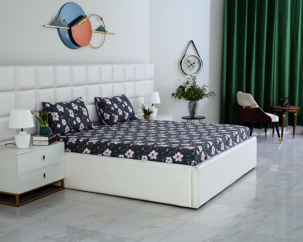 Fitted Bed Sheet-Snowy Petals Fitted Sheets Apricot