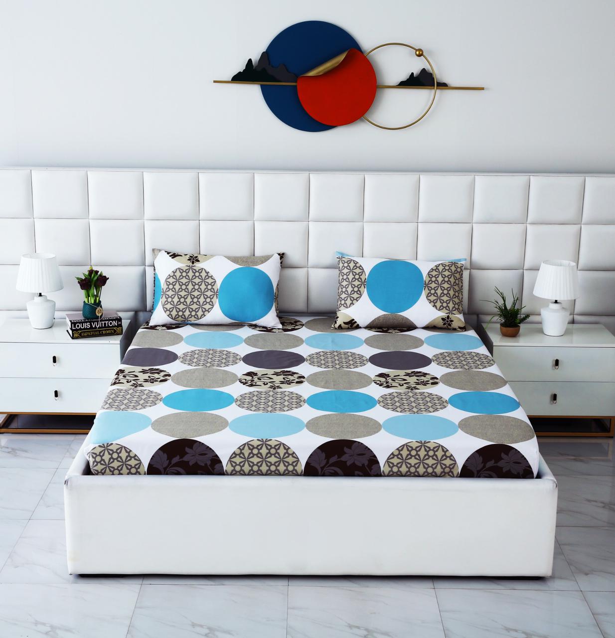 Fitted Bed Sheet-Abstract Circles Fitted Sheets Apricot