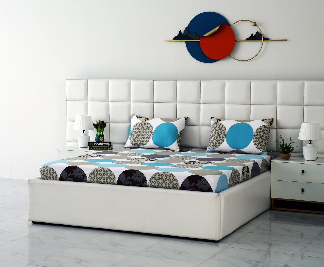 Fitted Bed Sheet-Abstract Circles Fitted Sheets Apricot