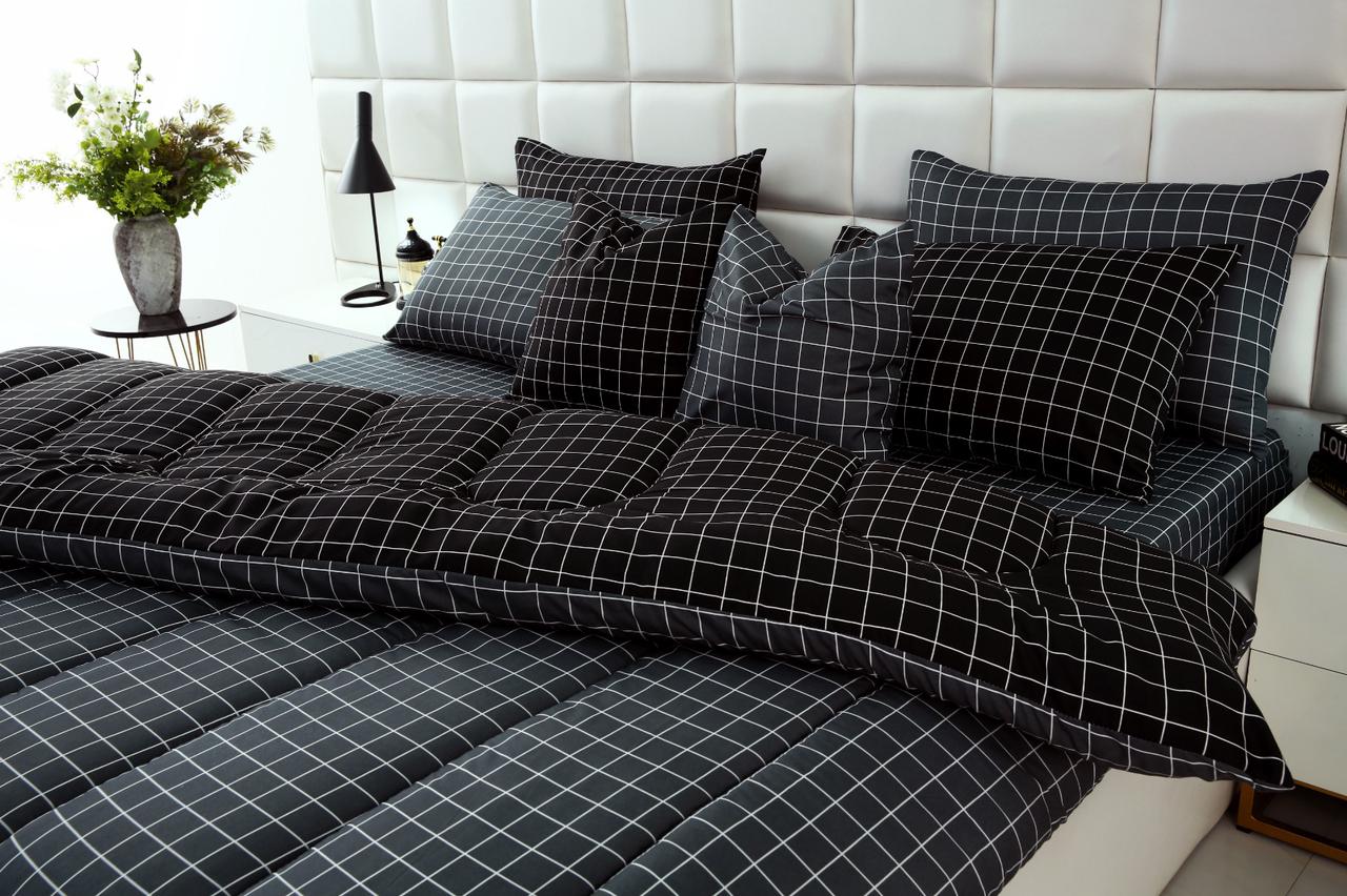 8 PCs Winter Comforter Set-Grey & Black Check Comforters Apricot
