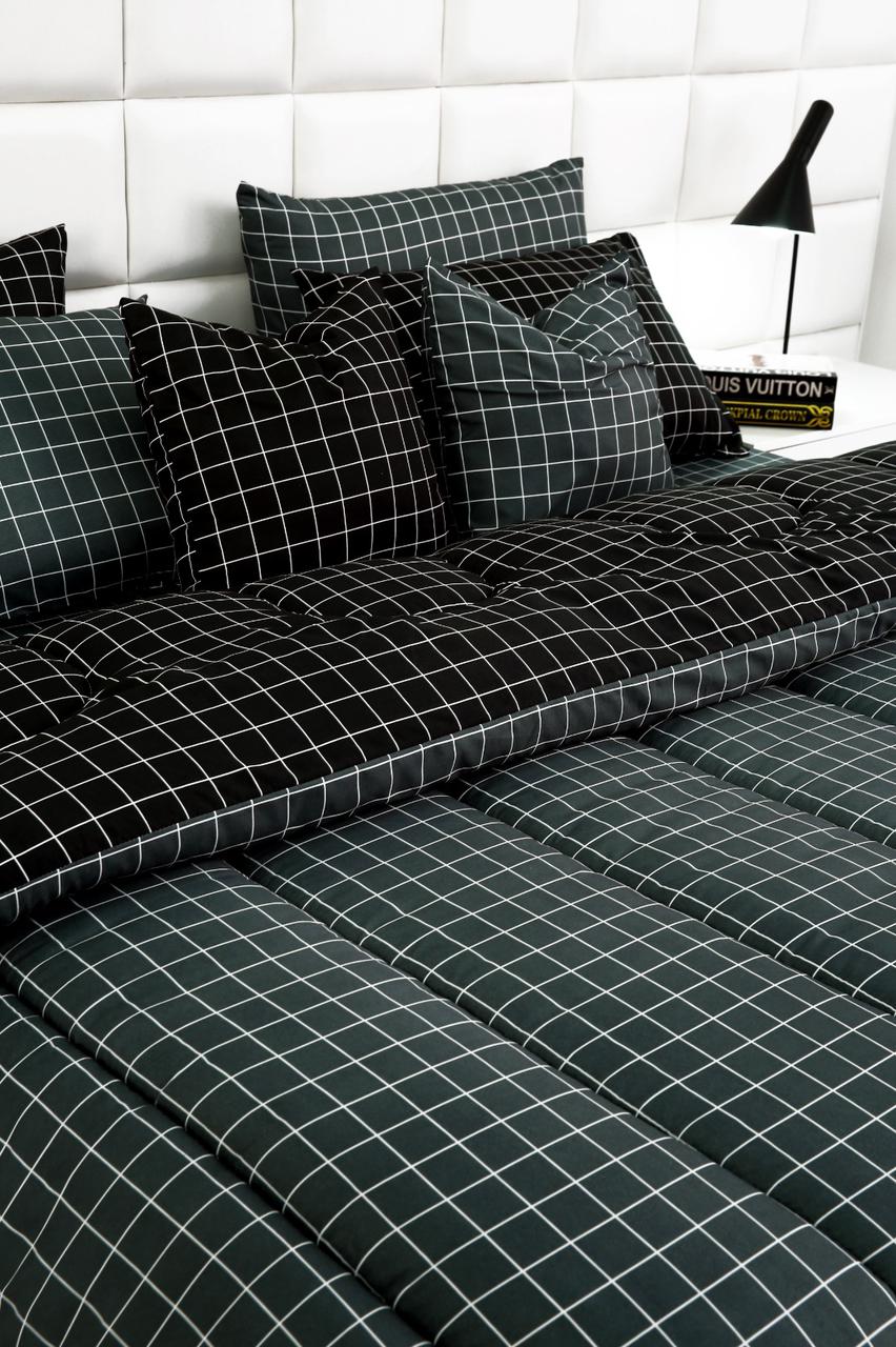 8 PCs Winter Comforter Set-Grey & Black Check Comforters Apricot