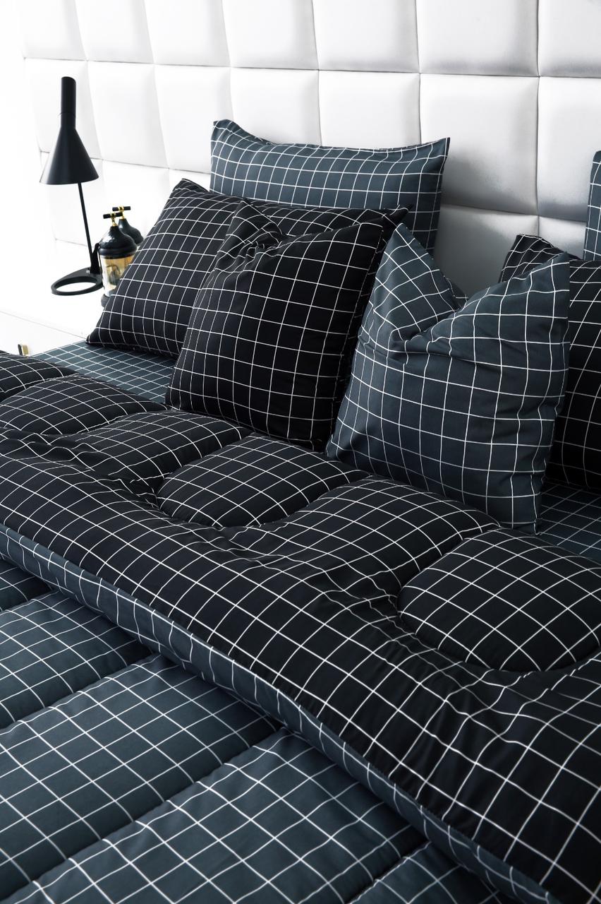 8 PCs Winter Comforter Set-Grey & Black Check Comforters Apricot