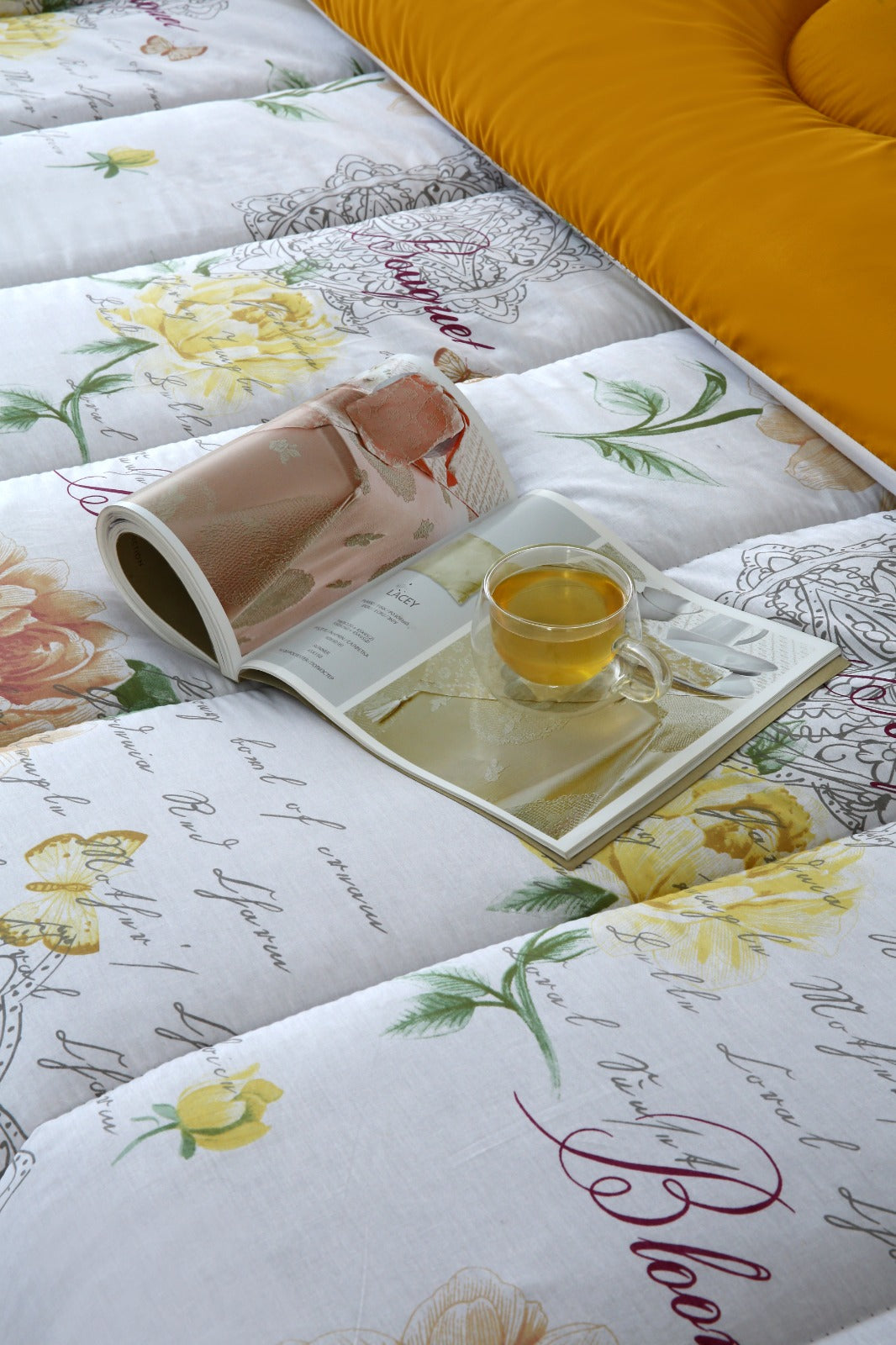 8 PCs Winter Comforter Set-Mustard Flowers Comforters Apricot