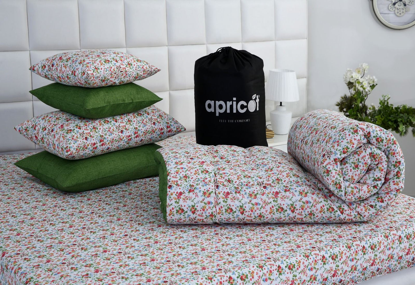 8 PCs Winter Comforter Set-Green Hellebore Comforters Apricot