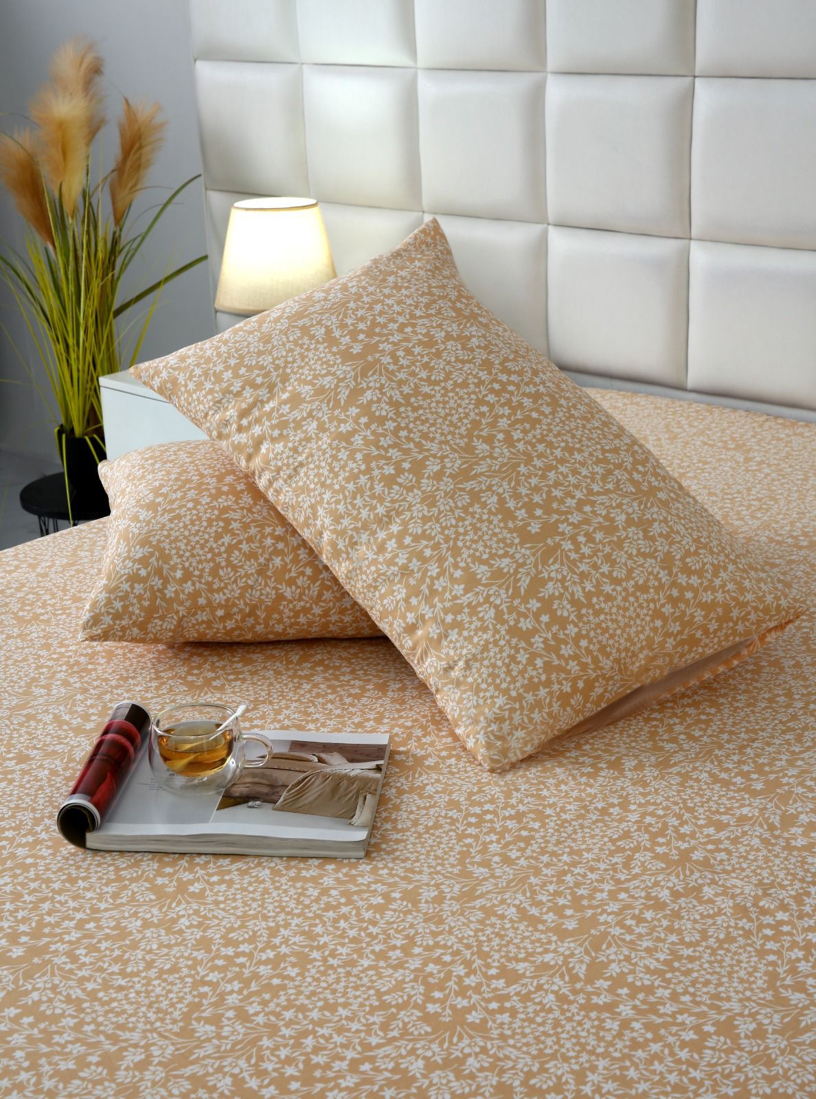 Fitted Bed Sheet-Beige Bloom Fitted Sheets Apricot