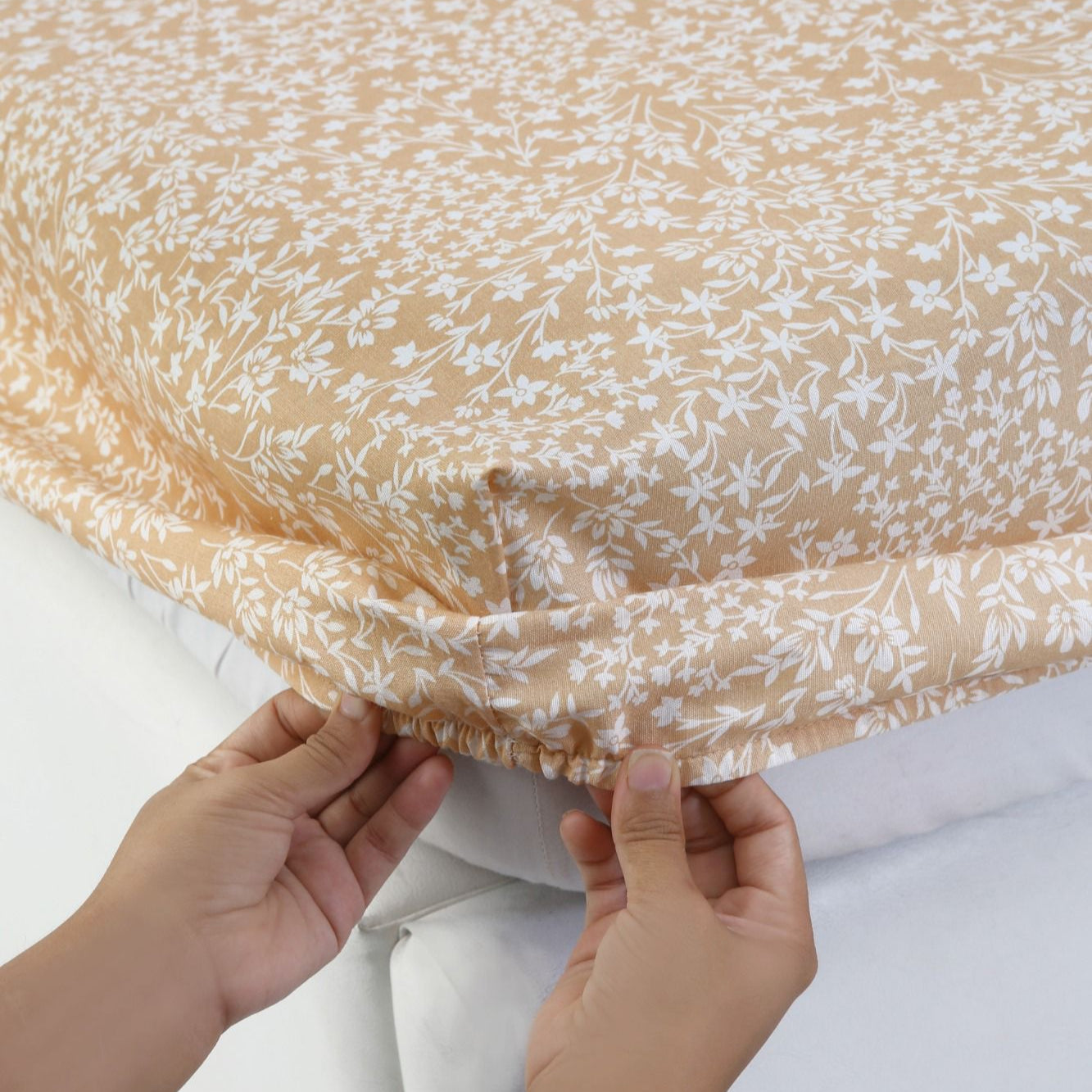 Fitted Bed Sheet-Beige Bloom Fitted Sheets Apricot