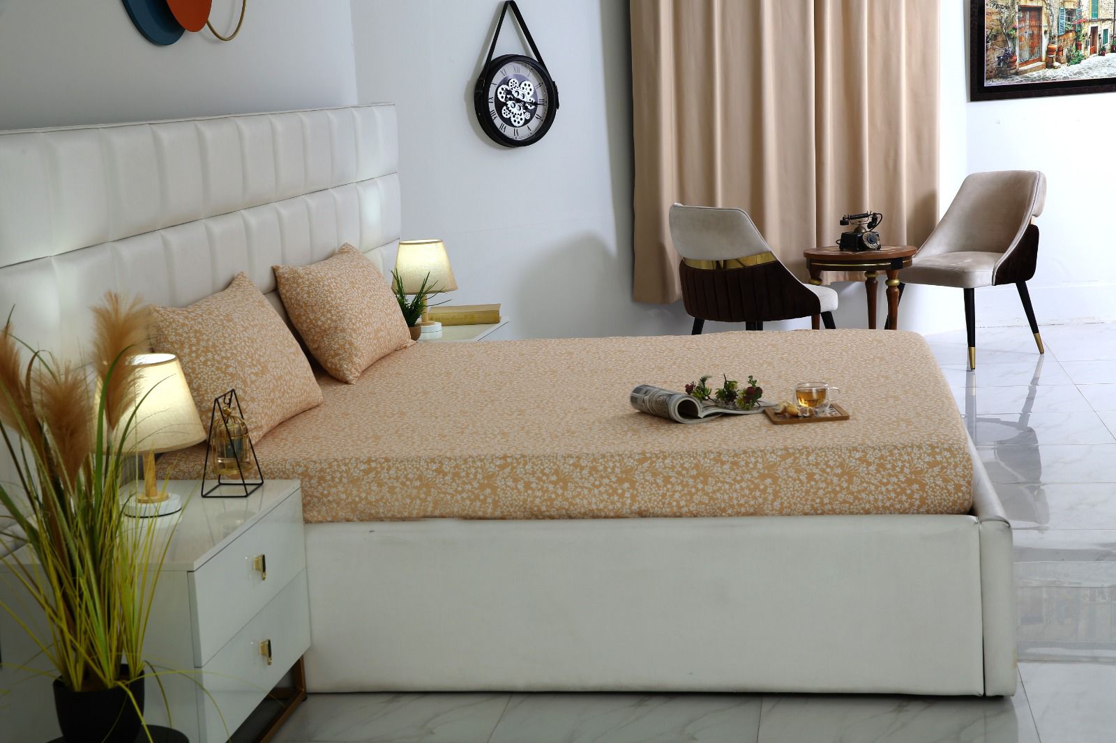 Fitted Bed Sheet-Beige Bloom Fitted Sheets Apricot