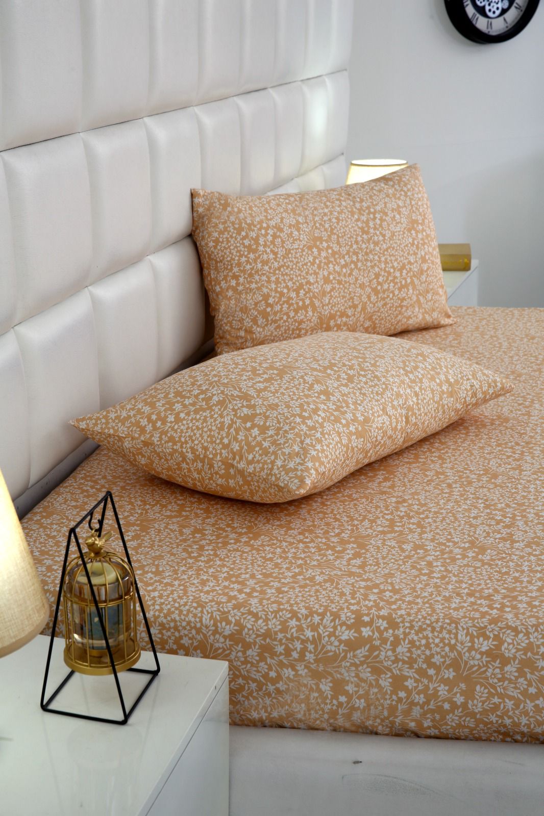 Fitted Bed Sheet-Beige Bloom Fitted Sheets Apricot