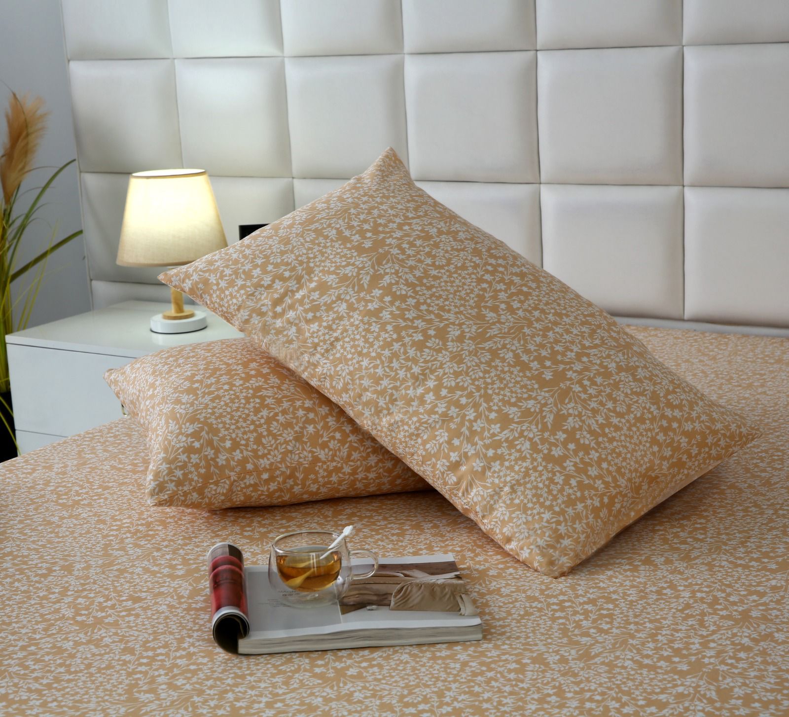 Fitted Bed Sheet-Beige Bloom Fitted Sheets Apricot