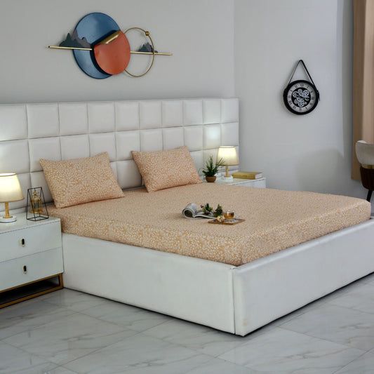 Fitted Bed Sheet-Beige Bloom Fitted Sheets Apricot