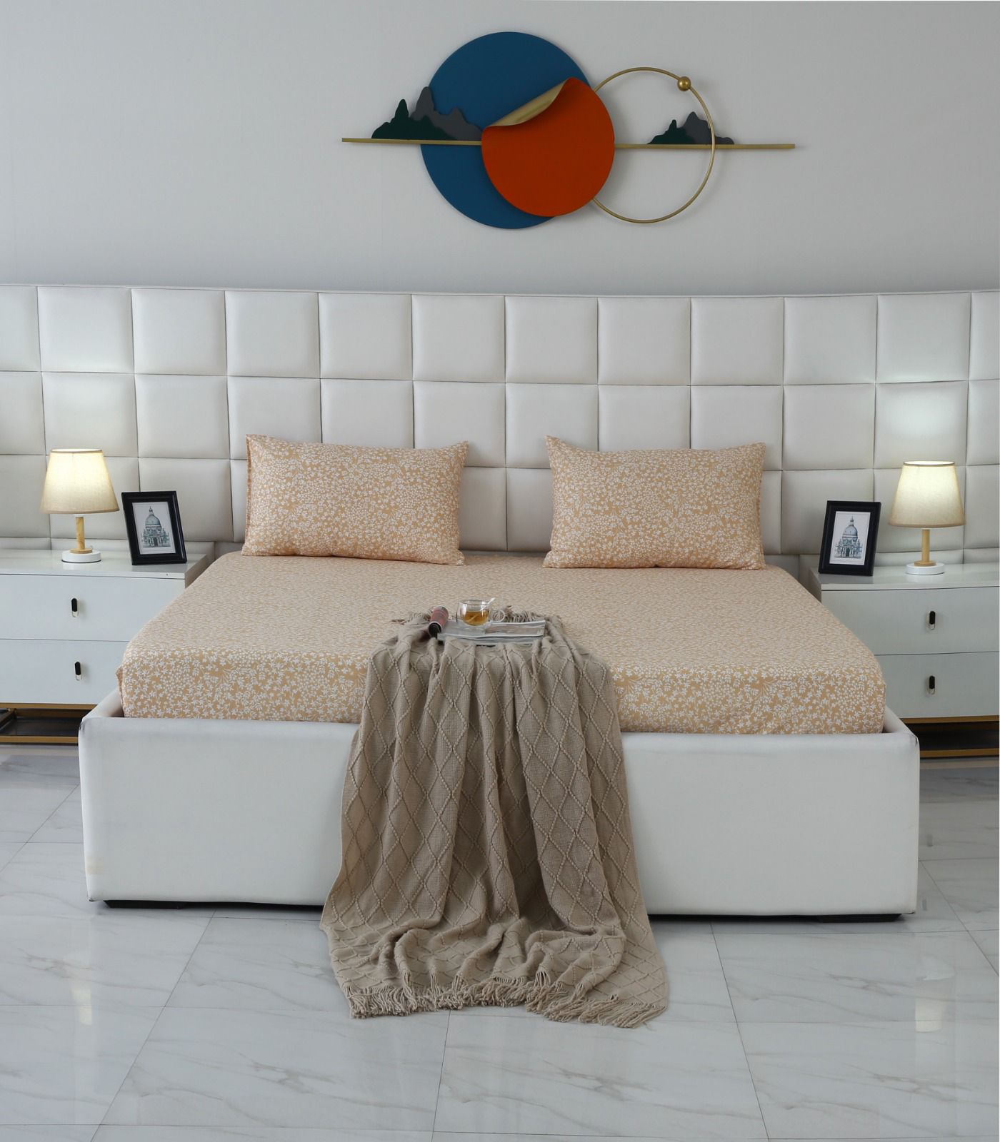 Fitted Bed Sheet-Beige Bloom Fitted Sheets Apricot