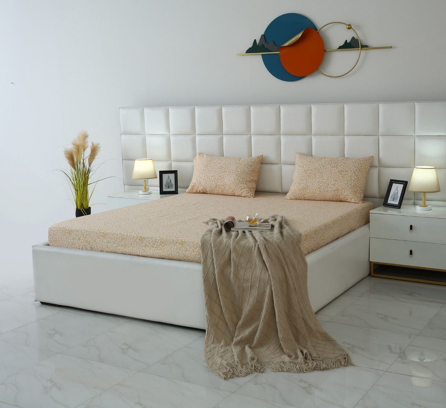 Fitted Bed Sheet-Beige Bloom Fitted Sheets Apricot