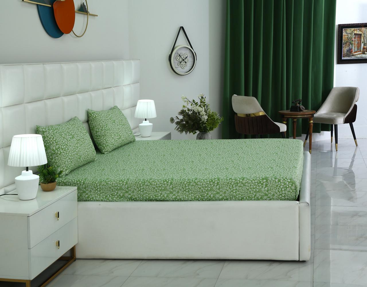 Fitted Bed Sheet-Green Bloom Fitted Sheets Apricot