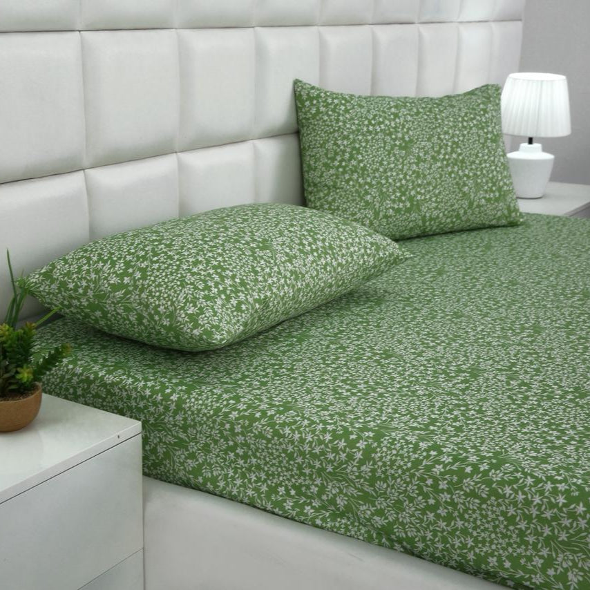 Fitted Bed Sheet-Green Bloom Fitted Sheets Apricot